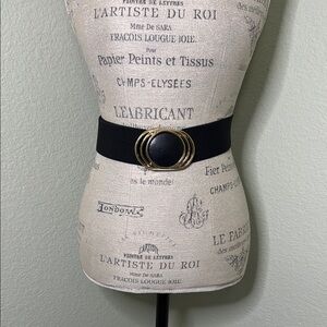 Vintage Black Belt with Gold and Leather Buckle